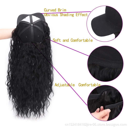 Synthetic Long Ocean Wave Hair Extension with Hat Synthetic Hair With Attached BaseballCap Wavy Hair Extensions for Women